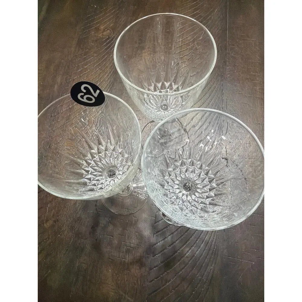 Set of 3 Vintage Cut Glass Wine Goblets Fan Starburst Pattern Elegant Stemware